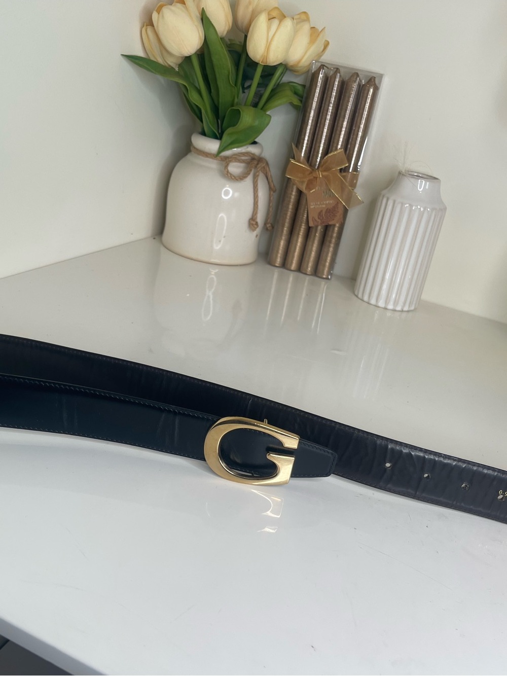 Gucci Black Leather Belt with Gold G Buckle